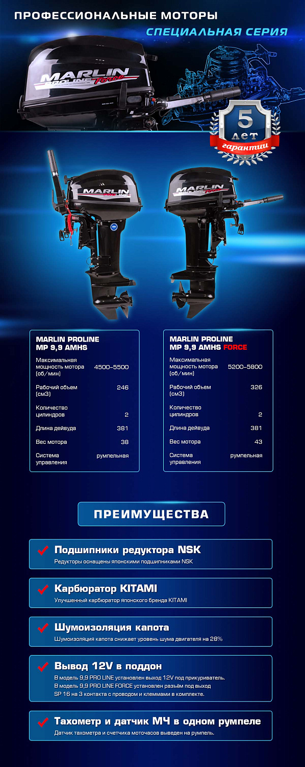 Лодочный мотор MARLIN PROLINE MP 9.9 (20) AMHS FORCE в Коломне
